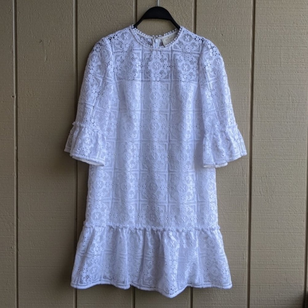 Kate Spade lace flounce shift dress fresh white NEW